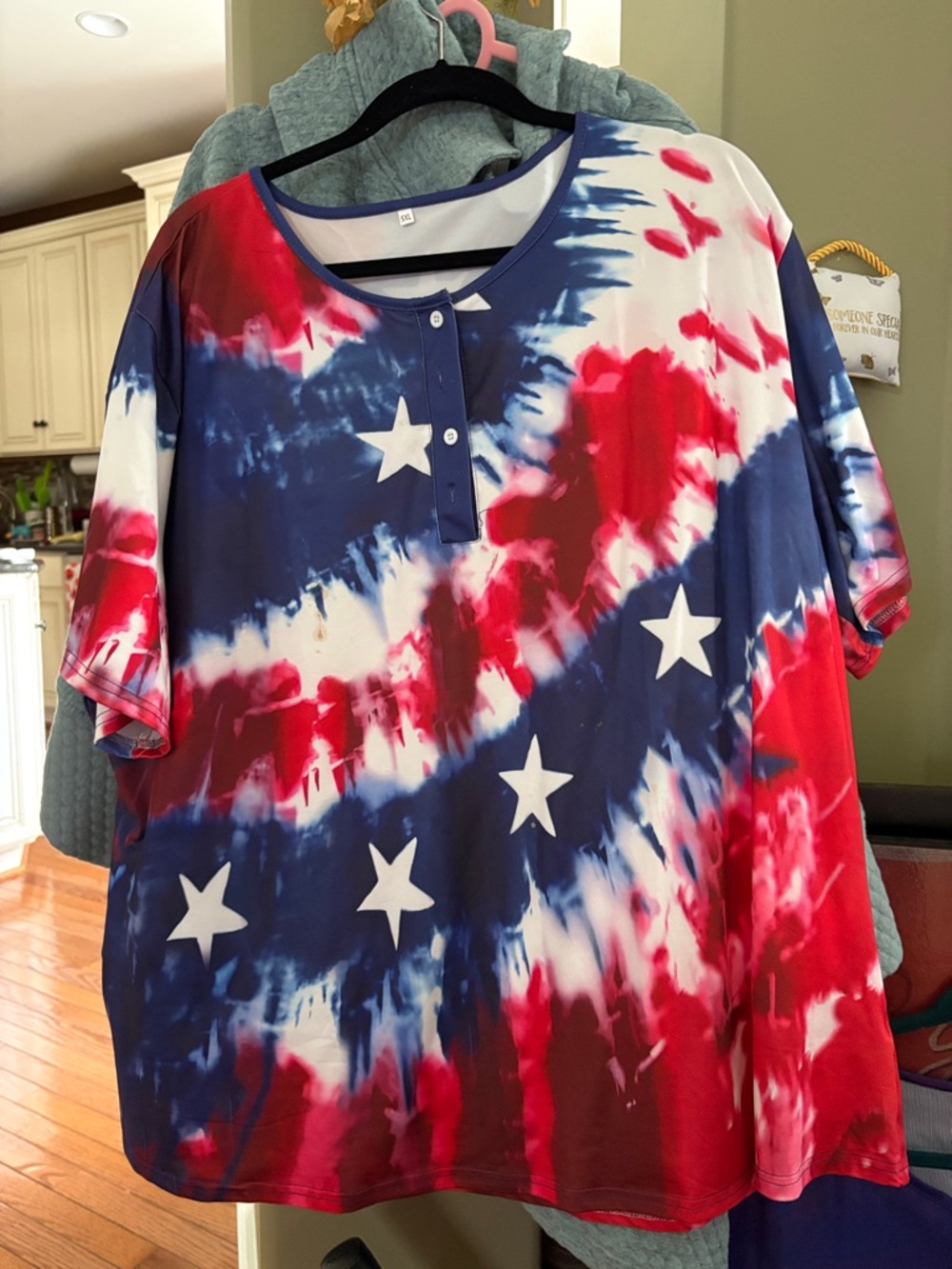 QVC Red, White & Blue Tie-Dye Star Print Women’s Top